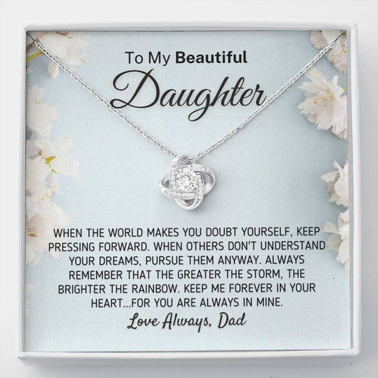 "To My Beautiful Daughter - The Greater The Storm" Love Dad Necklace (0112) Jewelry Two-Toned Gift Box 
