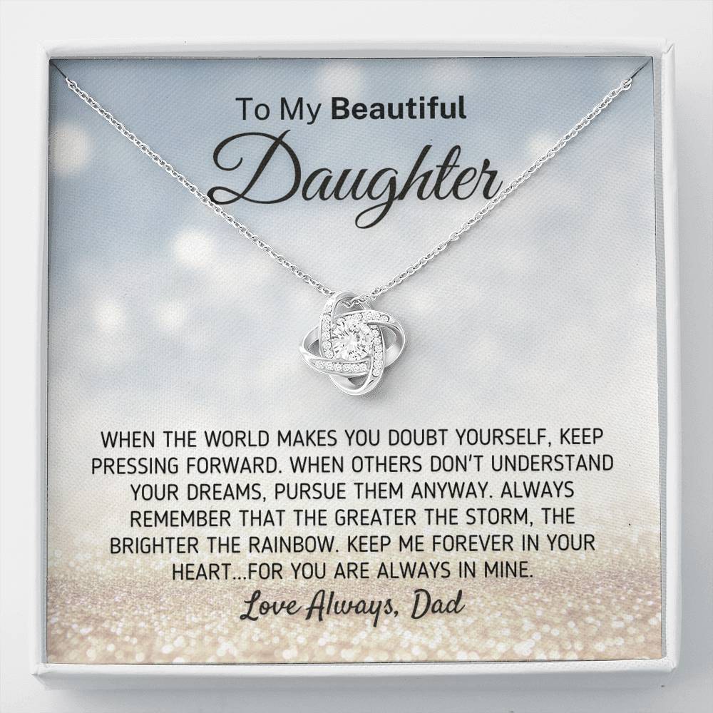 "To My Beautiful Daughter - The Greater The Storm" Love Dad Necklace (0113) Jewelry Two-Toned Gift Box 