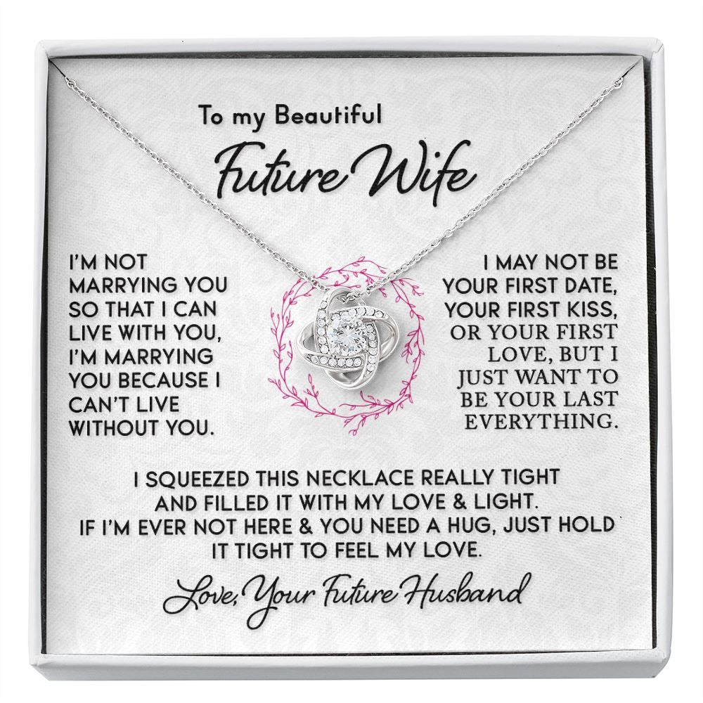 Gift for Future Wife "I Can't Live Without You" Knot Necklace Jewelry Two Toned Box 