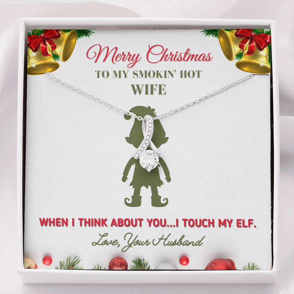 Funny Christmas Gift for Wife - I Touch My Elf Necklace Jewelry Two-Toned Gift Box 