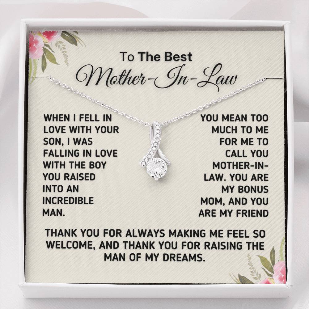 To The Best Mother In Law - Bonus Mom Necklace Jewelry Two-Toned Gift Box 