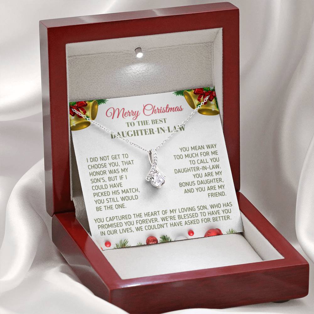 Christmas Gift for Daughter In Law Bonus Daughter Necklace Jewelry Mahogany Style Luxury Box (w/LED) 