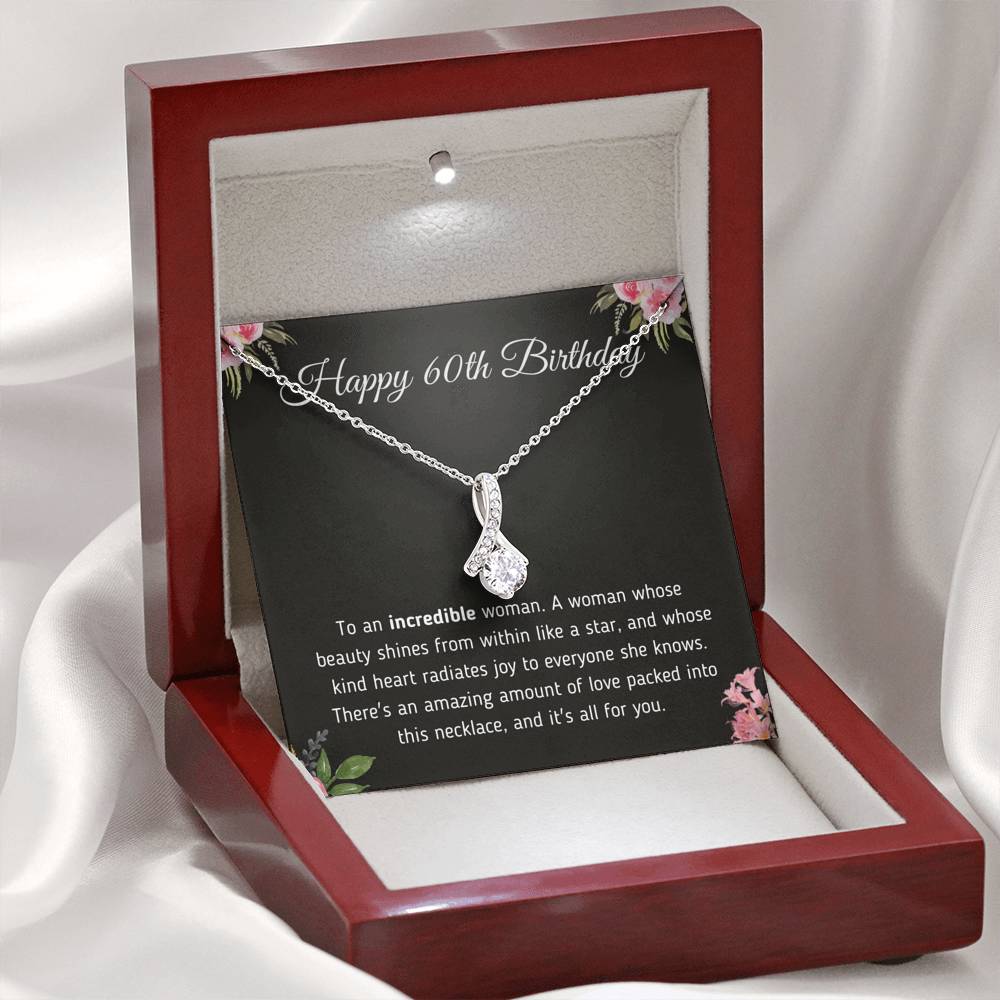 Happy 60th Birthday Alluring Necklace Jewelry Mahogany Style Luxury Box (w/LED) 