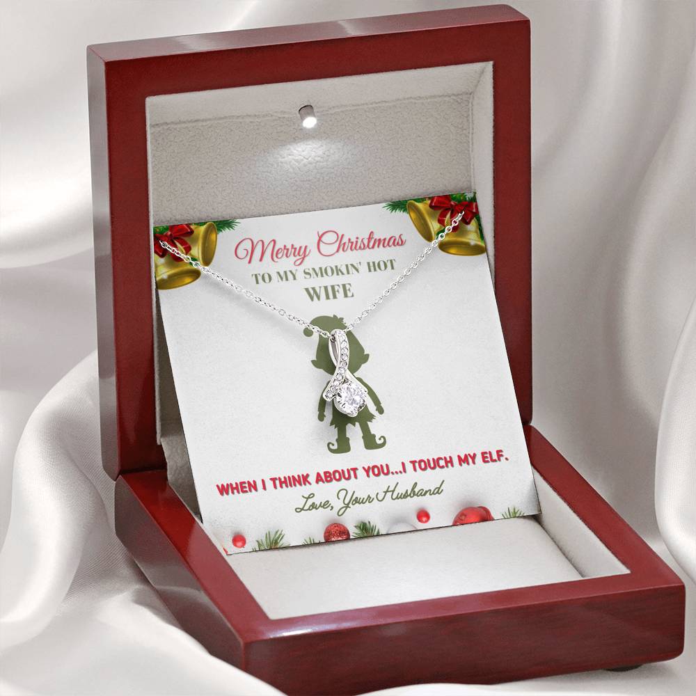 Funny Christmas Gift for Wife - I Touch My Elf Necklace Jewelry Mahogany Style Luxury Box (w/LED) 