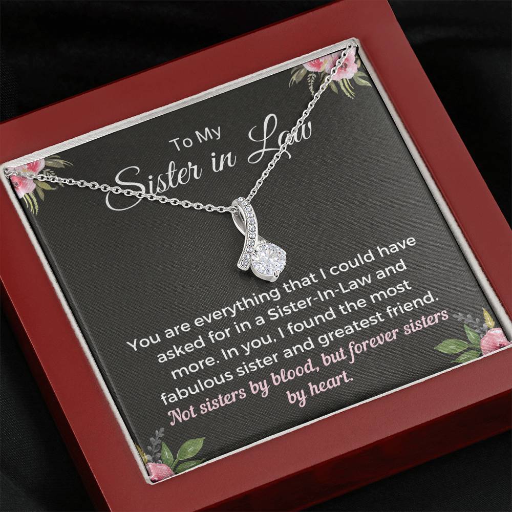 To My Sister in Law - Forever Sisters By Heart Necklace Jewelry Mahogany Style Luxury Box (w/LED) 