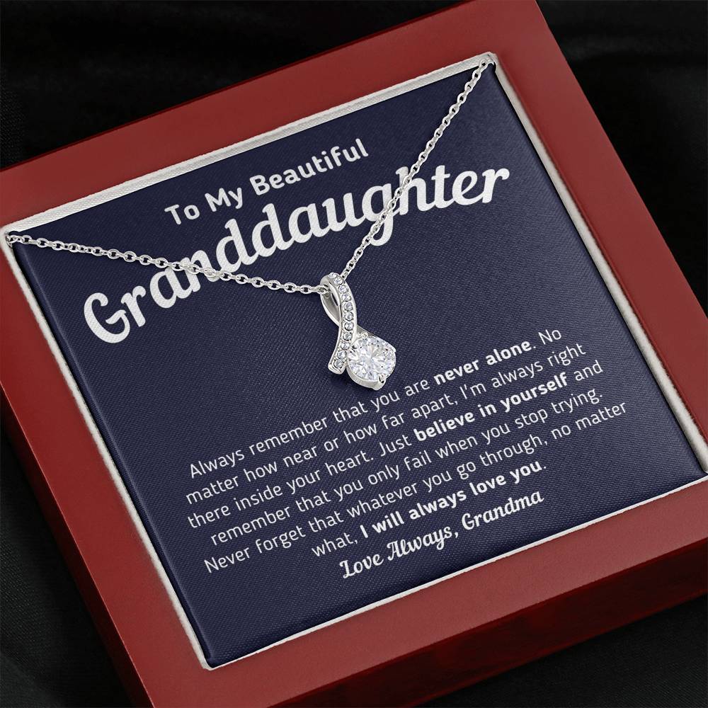 To My Granddaughter "You Are Never Alone" Necklace Jewelry Mahogany Style Luxury Box 