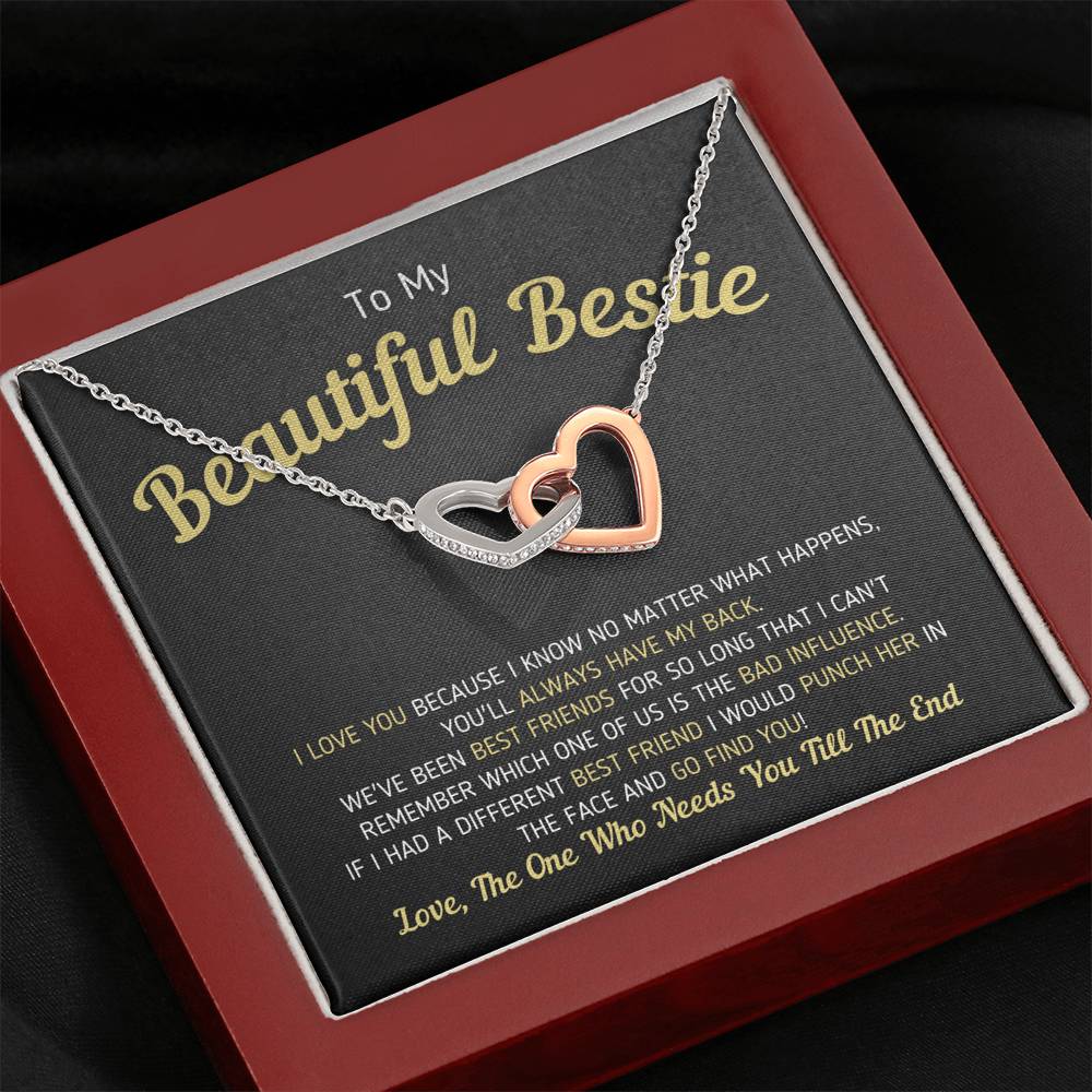 "To My Beautiful Bestie - I Need You To The End" Hearts Necklace Jewelry Mahogany Style Luxury Box 