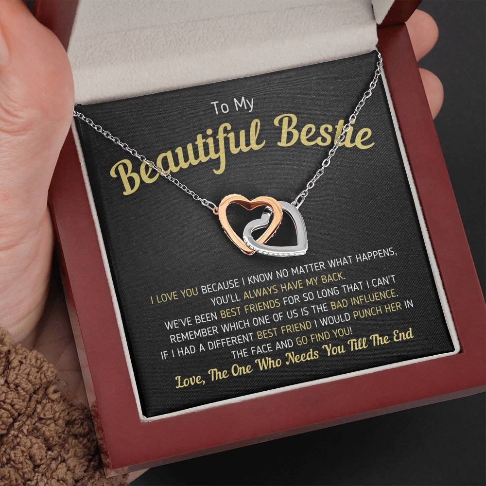 "To My Beautiful Bestie - I Need You To The End" Hearts Necklace Jewelry 