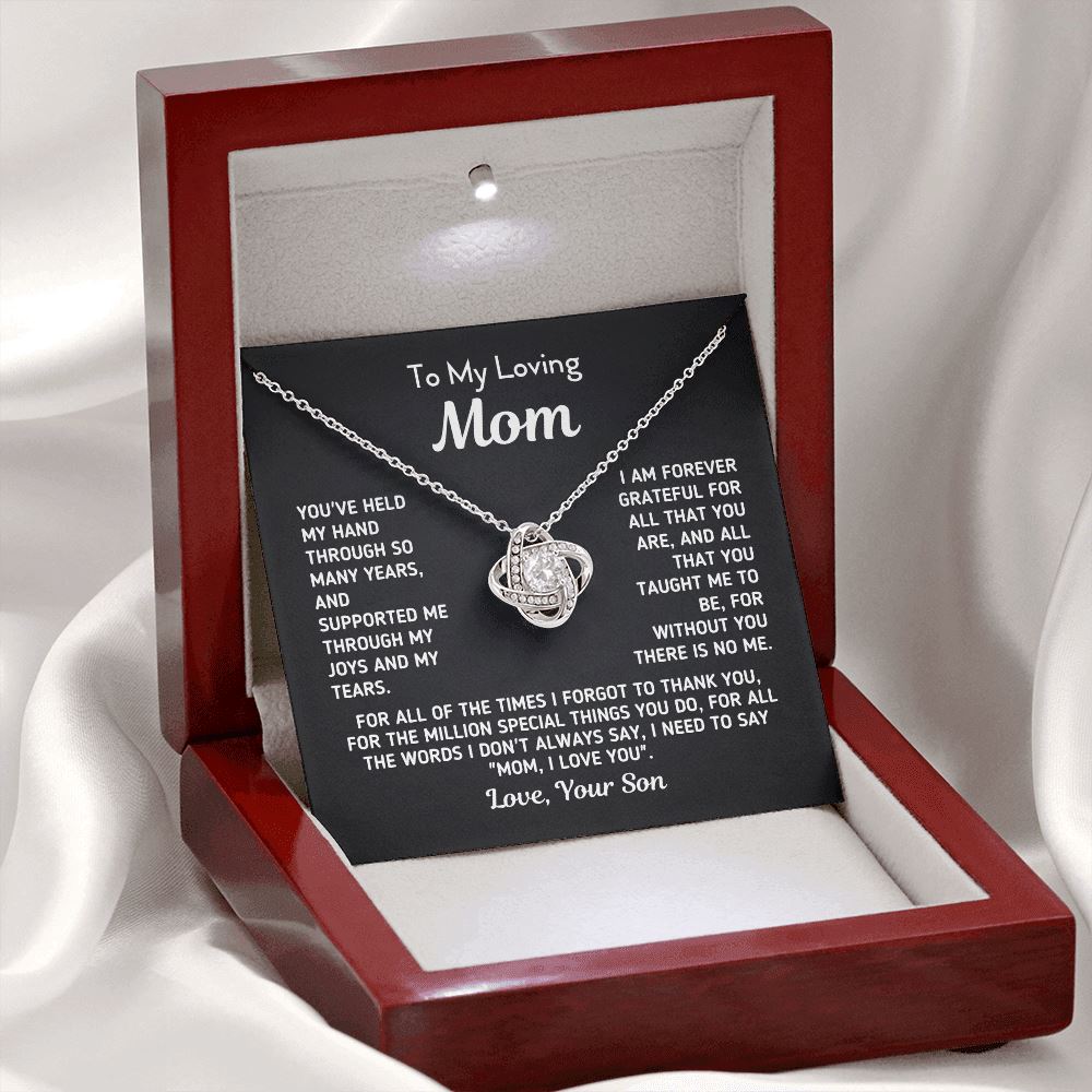 Gift for Mom From Son - "Without You There Is No Me" Necklace Jewelry Mahogany Style Luxury Box (w/LED) 