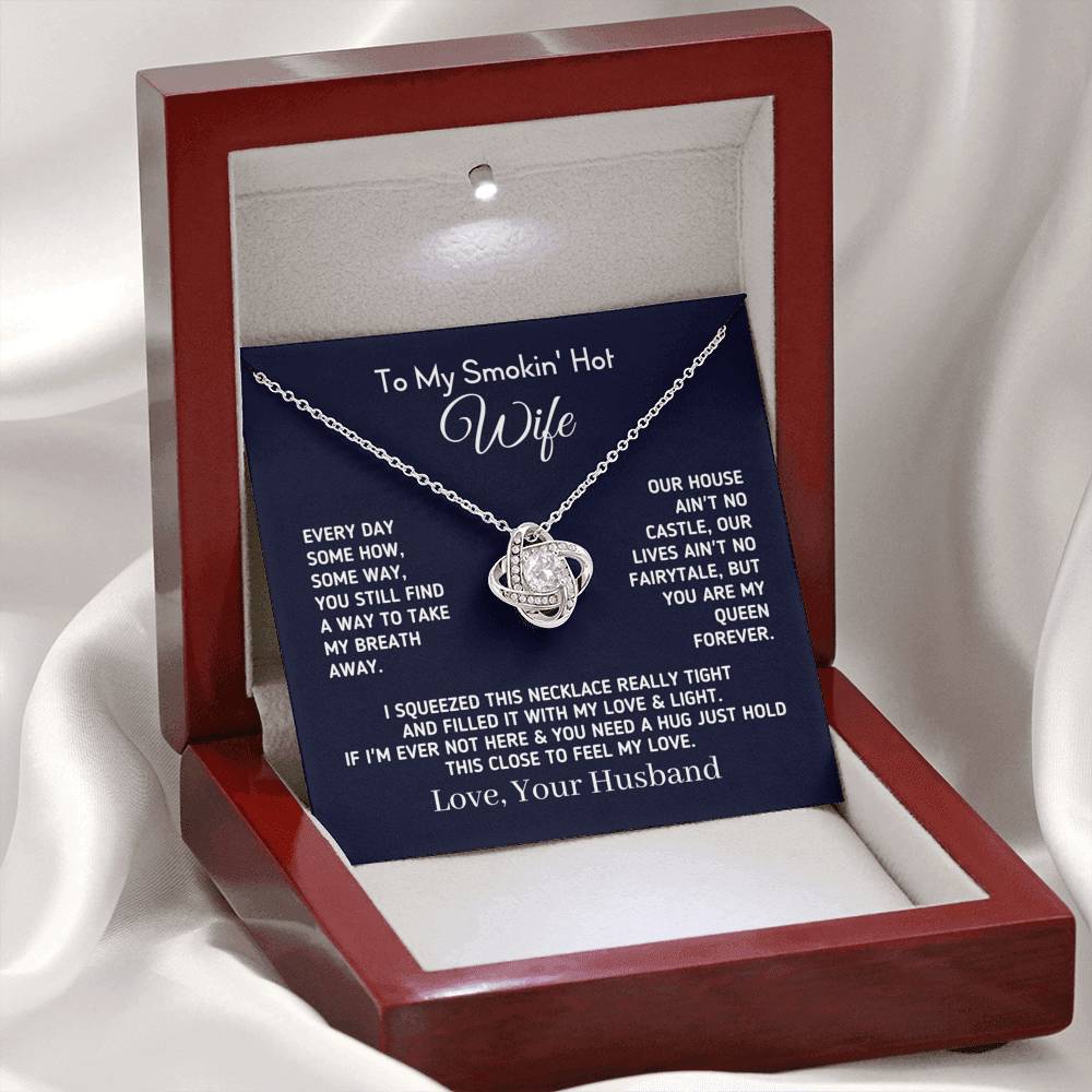 Gift for Wife - "My Queen Forever" Necklace Jewelry Mahogany Style Luxury Box (w/LED) 
