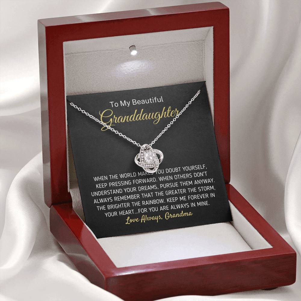 "To My Beautiful Granddaughter - The Greater The Storm" Love Grandma Necklace (0098) Jewelry Mahogany Style Luxury Box (w/LED) 