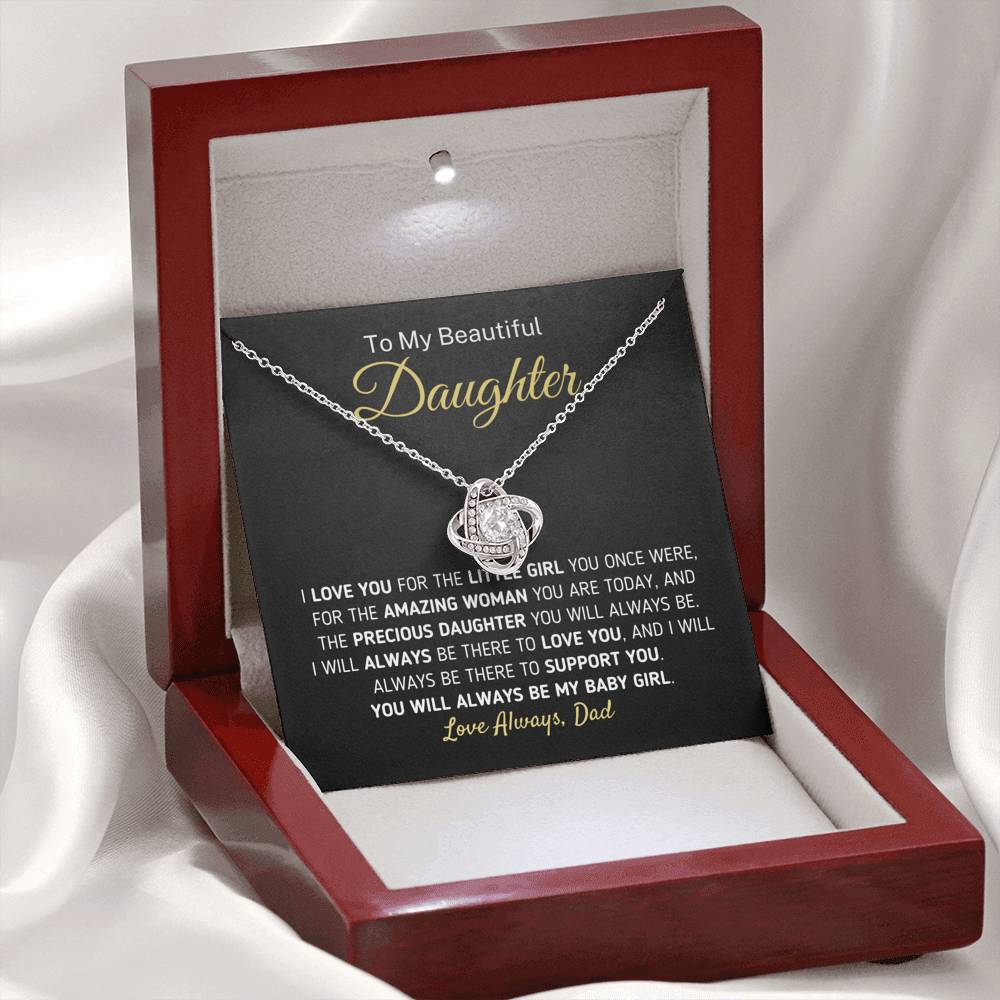 "To My Beautiful Daughter - For The Little Girl You Once Were" Necklace (0090) Jewelry Mahogany Style Luxury Box (w/LED) 