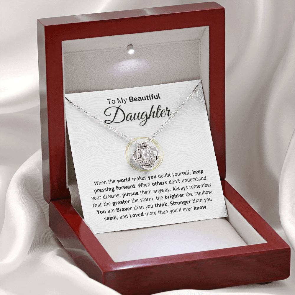 Gift for Daughter - Loved More Than You Know Necklace Jewelry Mahogany Style Luxury Box (w/LED) 