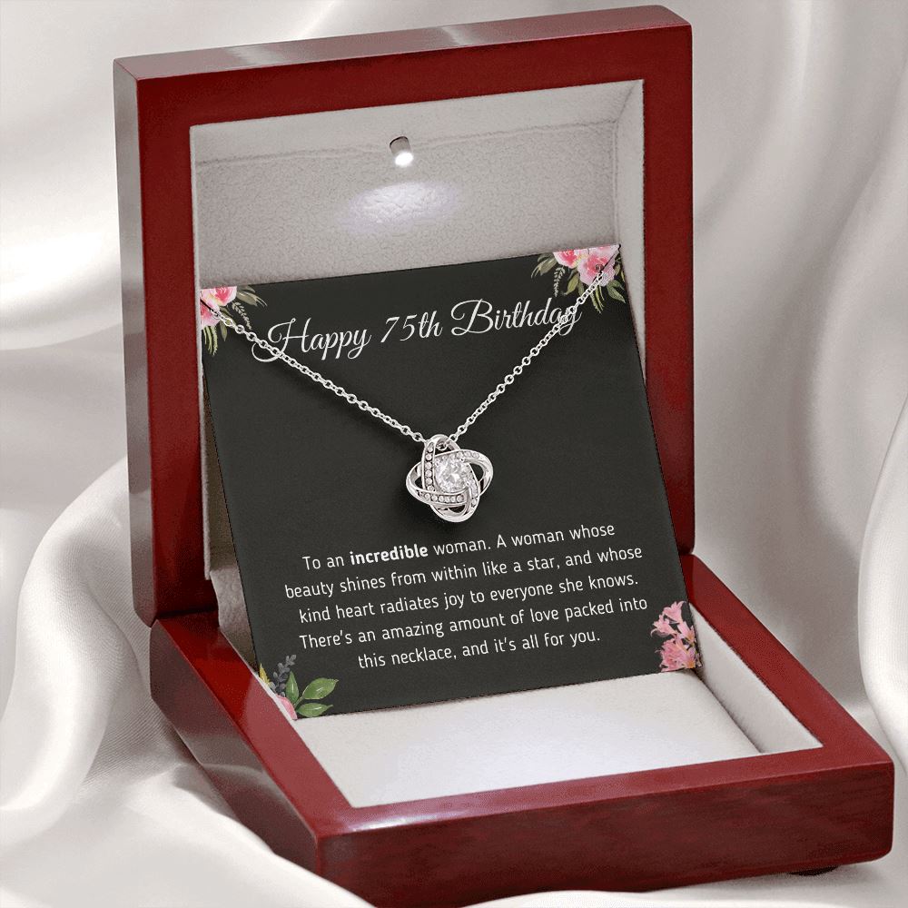 Happy 75th Birthday Necklace Jewelry Mahogany Style Luxury Box (w/LED) 