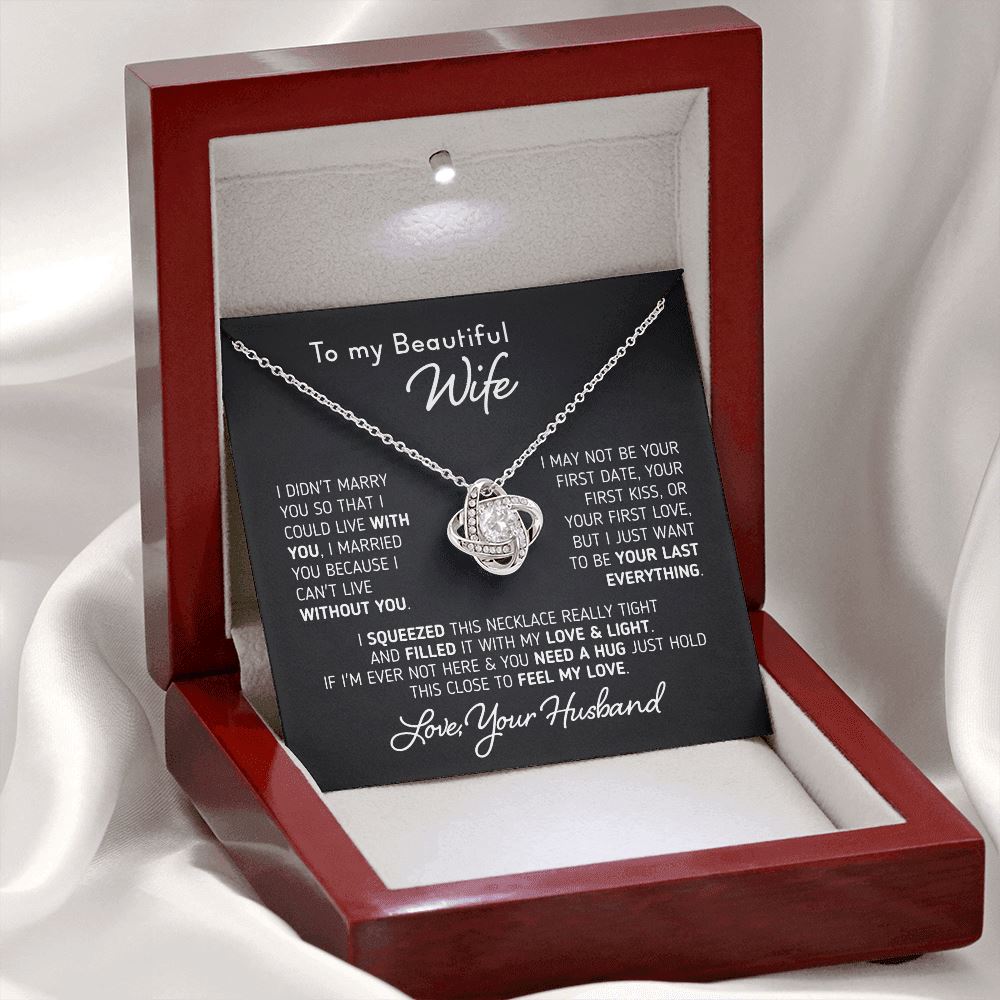 Gift for Wife "I Can't Live Without You" Necklace Jewelry Mahogany Style Luxury Box (w/LED) 