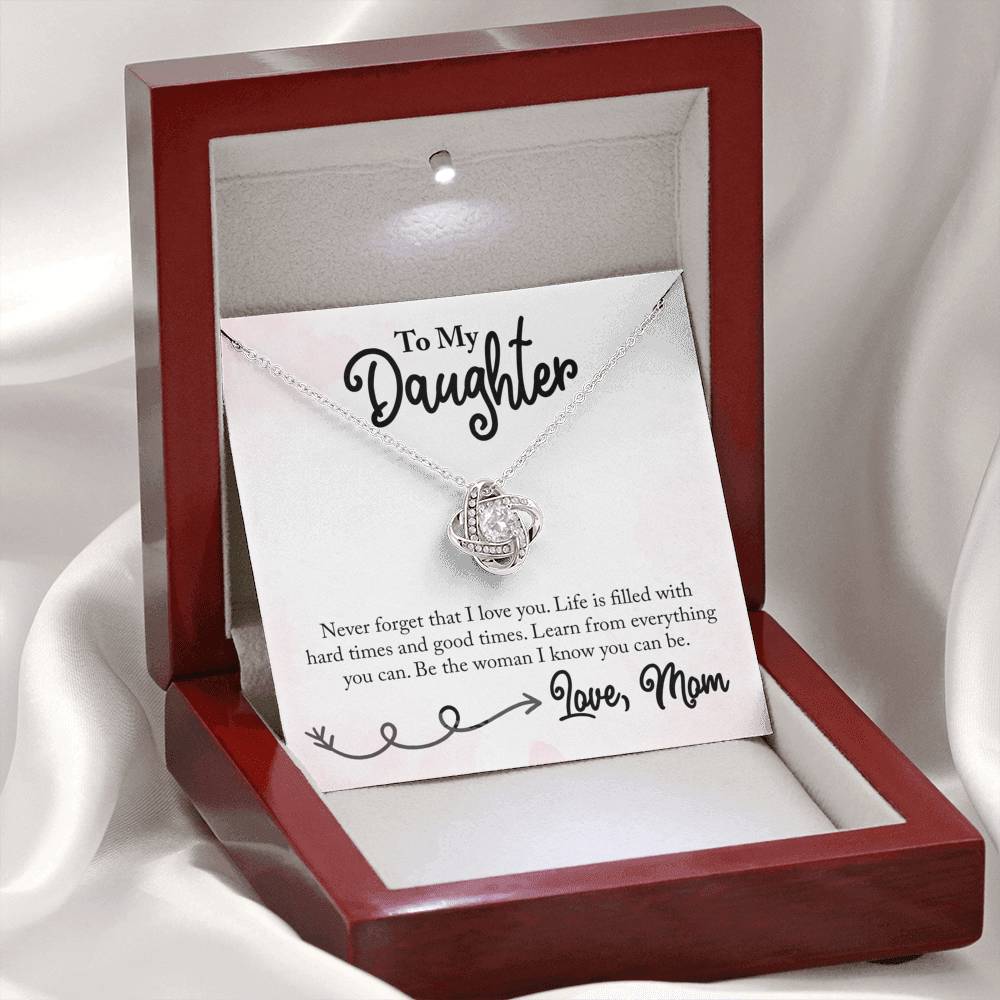 Gift for Daughter "Never Forget That I Love You" Necklace Jewelry Mahogany Style Luxury Box (w/LED) 