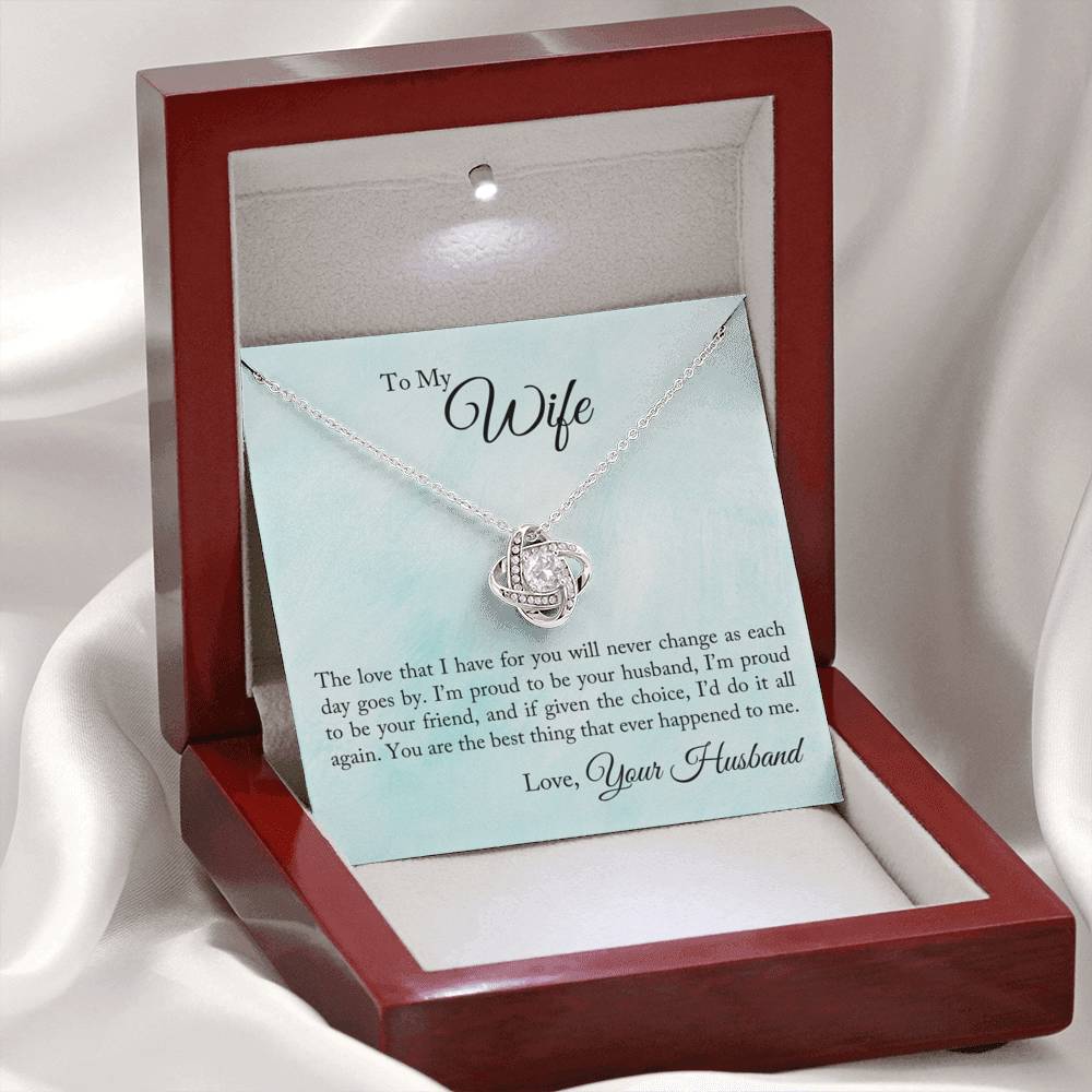 Gift for Wife - "Proud To Be Your Husband" Necklace Jewelry Mahogany Style Luxury Box (w/LED) 