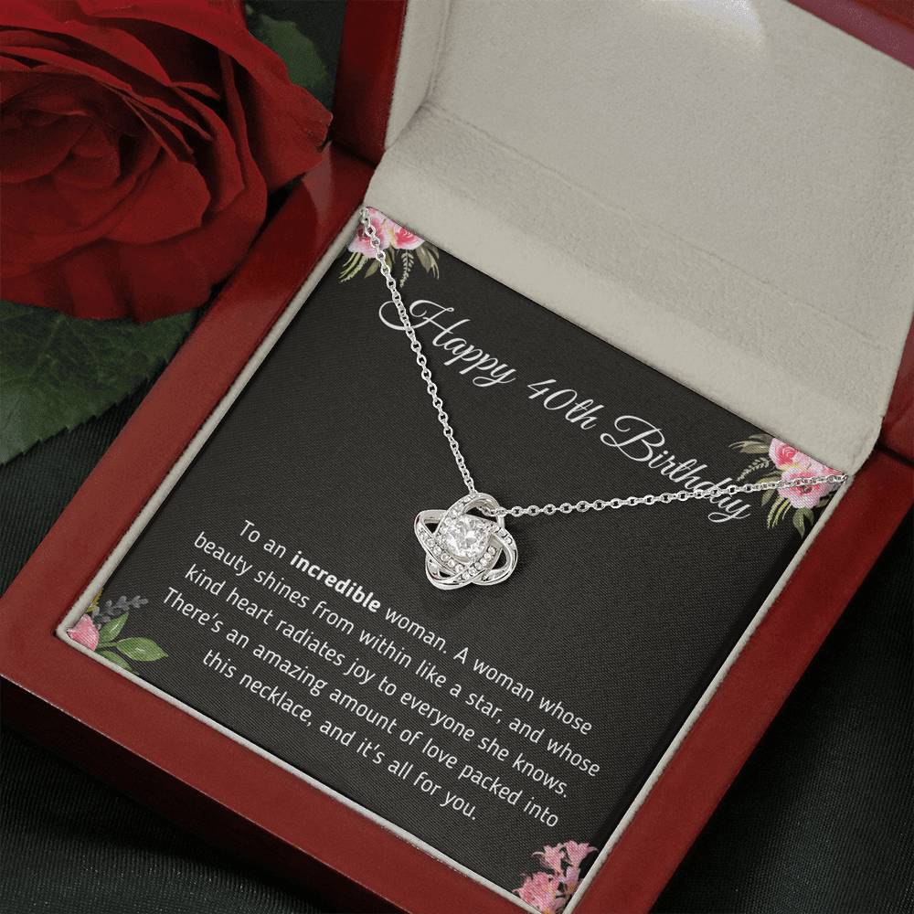 Happy 40th Birthday Necklace Jewelry Mahogany Style Luxury Box (w/LED) 
