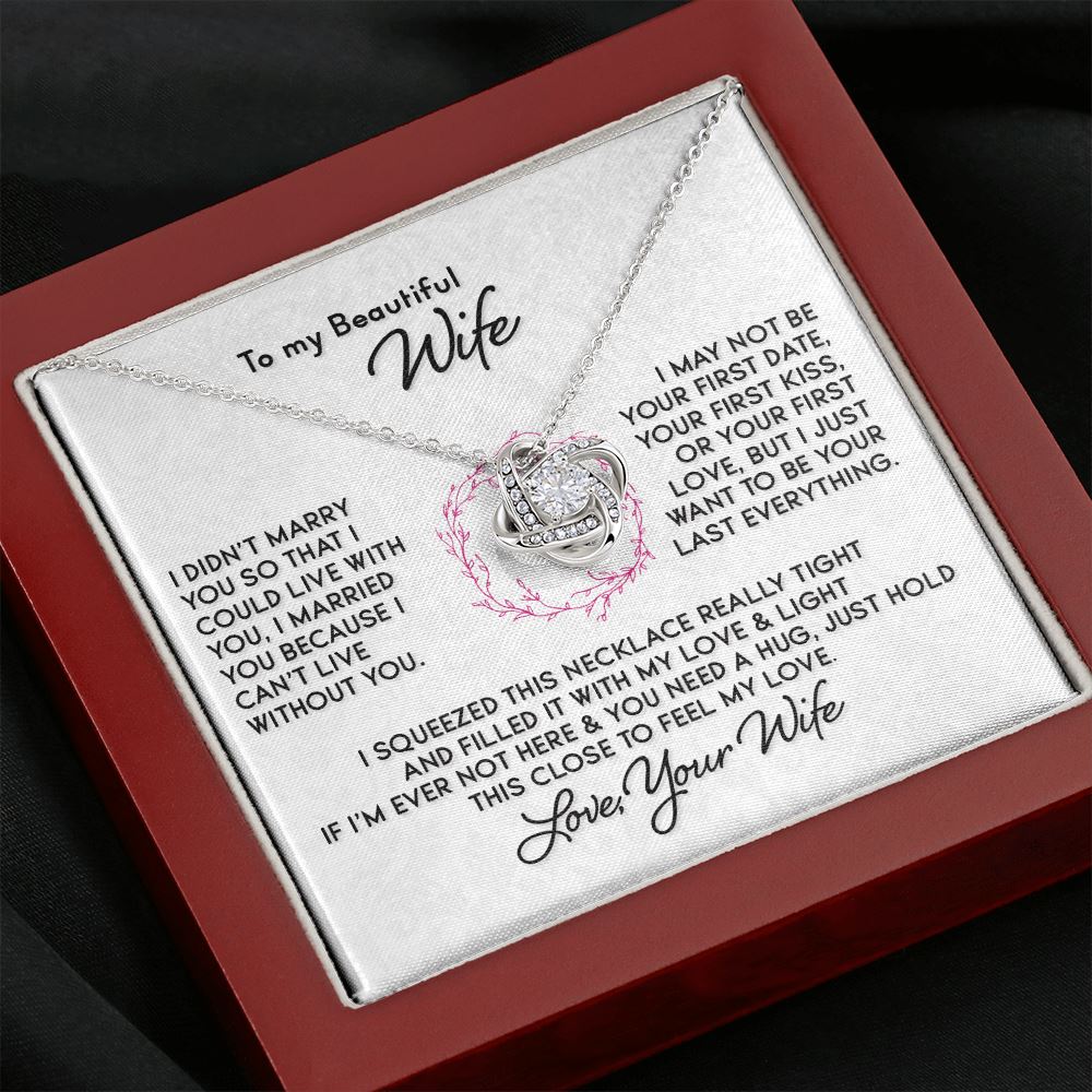 Gift for Wife Love Your Wife "I Can't Live Without You" Knot Necklace (Same-sex Version) Jewelry 