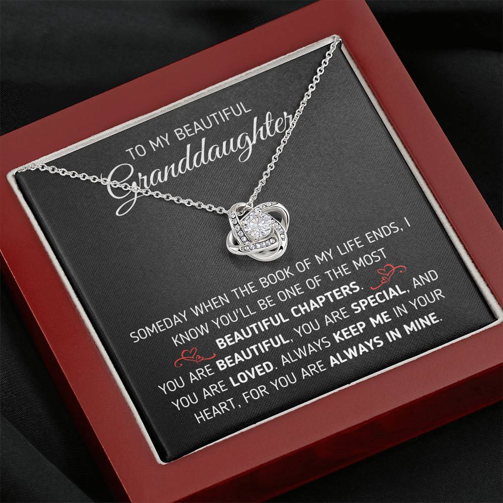 "To My Beautiful Granddaughter - Book Of My Life" Eternal Love Knot Necklace (0075) Jewelry Mahogany Style Luxury Box 