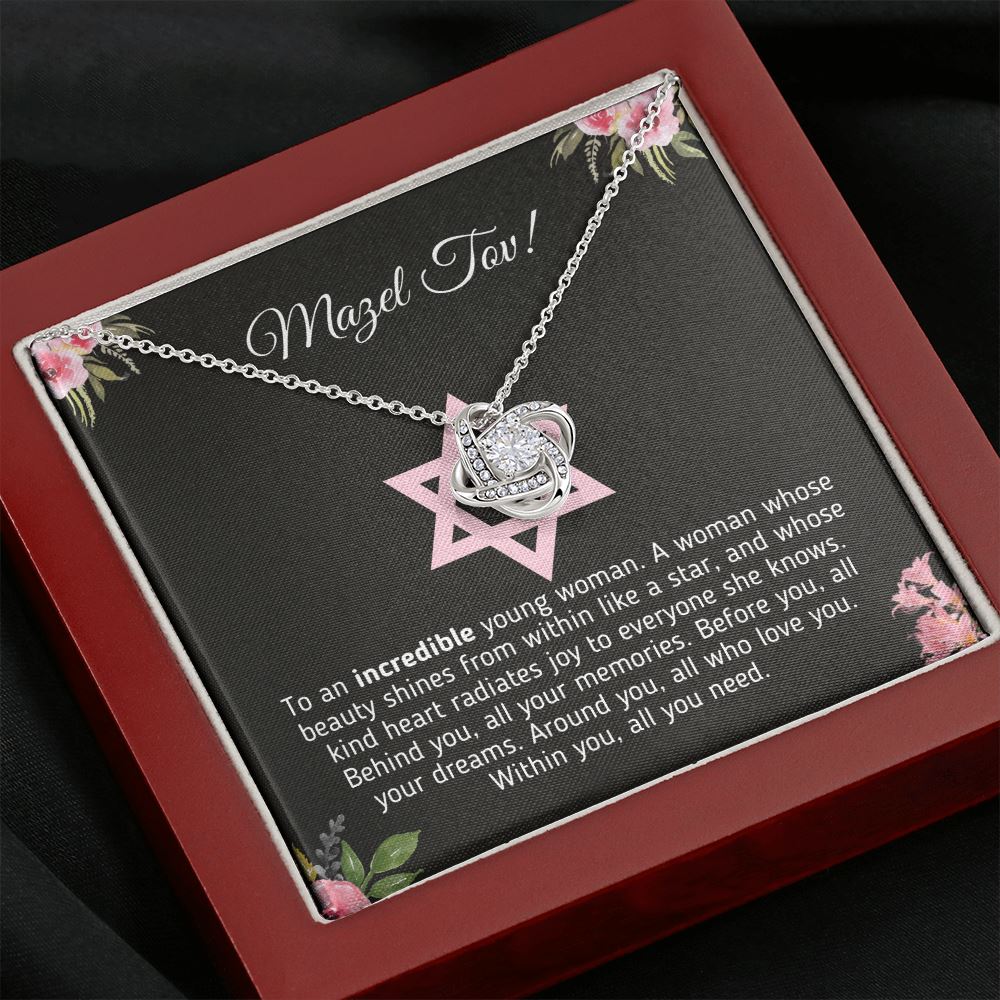 Beautiful Bat Mitzvah Necklace Jewelry Mahogany Style Luxury Box (w/LED) 