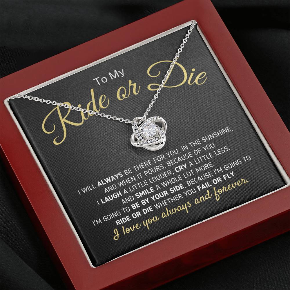 "To My Ride or Die - Fail or Fly" Knot Necklace Jewelry Mahogany Style Luxury Box 