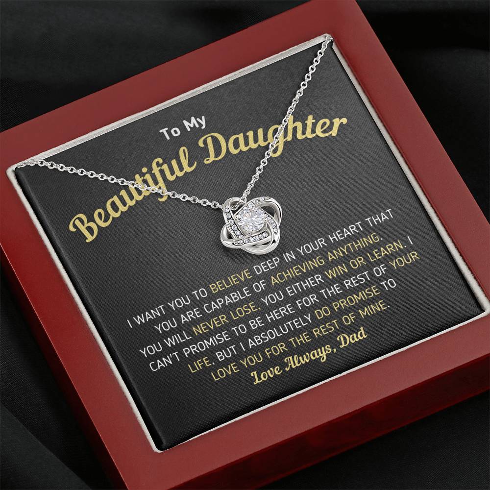 "To My Beautiful Daughter - Love You For The Rest Of Mine" Knot Necklace Jewelry Mahogany Style Luxury Box 