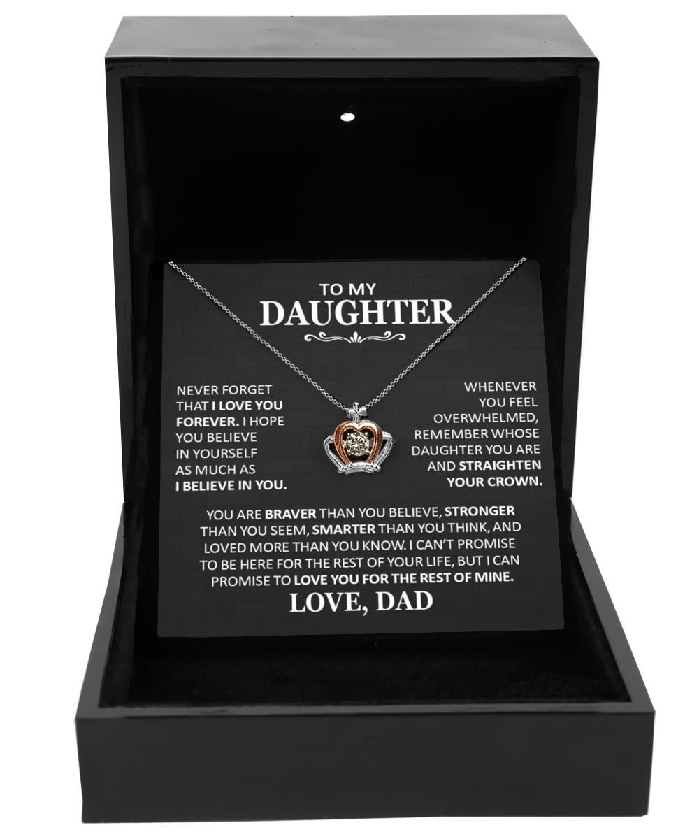Gift for Daughter from Dad - Straighten Your Crown Theme Precious Jewelry Crown Pendant Necklace Luxury Box 