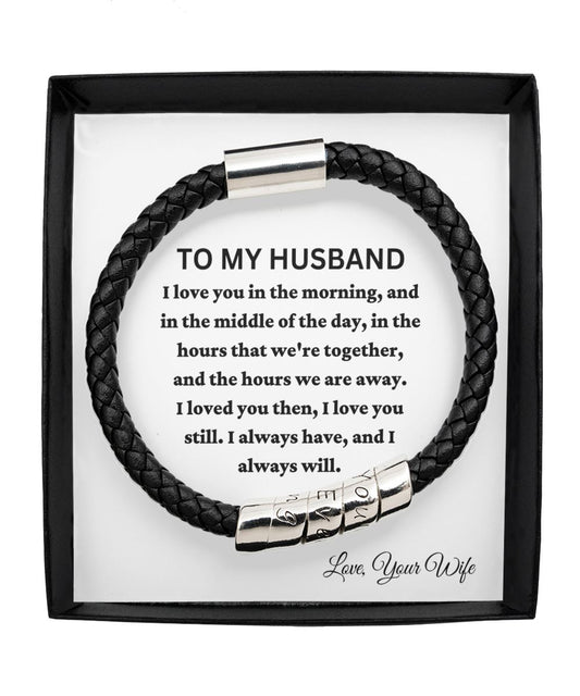 Gift For Husband - I Love You In The Morning Bracelet Classic Jewelry Man Black Bracelet 